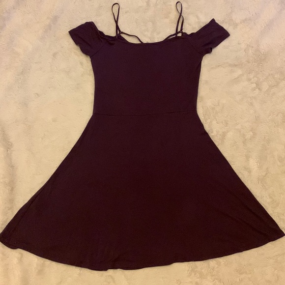 Garage Purple Off Shoulder Fit and Flare Mini Dress Size S - Picture 2 of 5